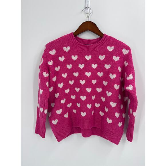 Vince Camuto Cozy Ponk Heart Print Knit Sweater Crewneck Size Medium - Picture 3 of 8